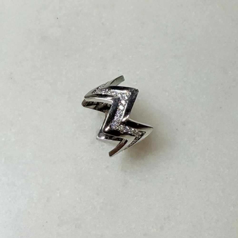 Silver Zigzag CZ Accent Statement Ring